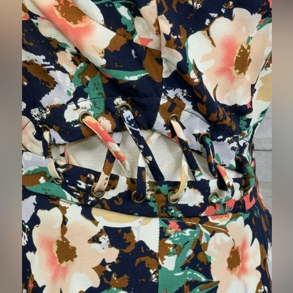 LUCCA COUTURE Fit & Flare Y2K Dress Navy Floral w Side Lacing-4 - Picture 3 of 4